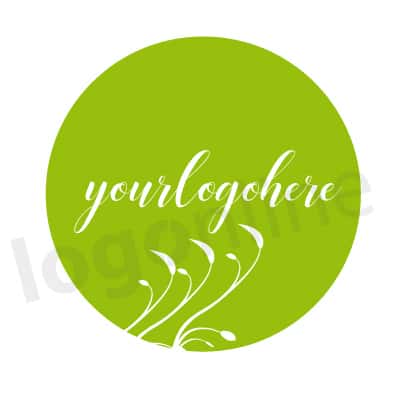 Logo online circolare verde con rami e foglie a contrasto bianchi. Logonline