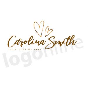 Logo con cuori color oro e testo da personalizzare per blogger e creative. Logonline