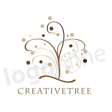 Logo da personalizzare con albero stilizzato color marrone e oro. Logonline